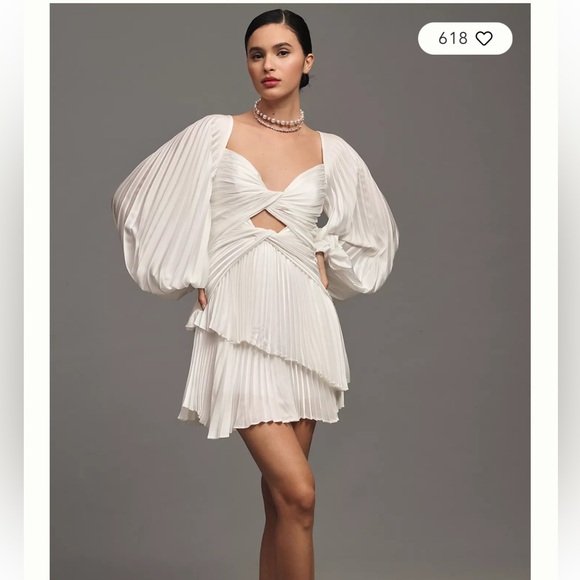 NWT Acler Anthropologie White Pleated Jeffcott Long Sleeve Fit & Flare Dress 2 - Picture 3 of 4